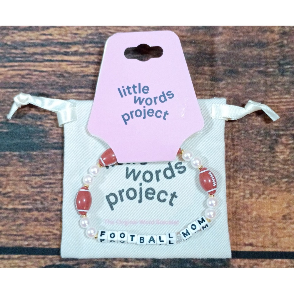 Little Words Project Football Mom Beaded Stretch Bracelet Pearl Brown Gold‎ New